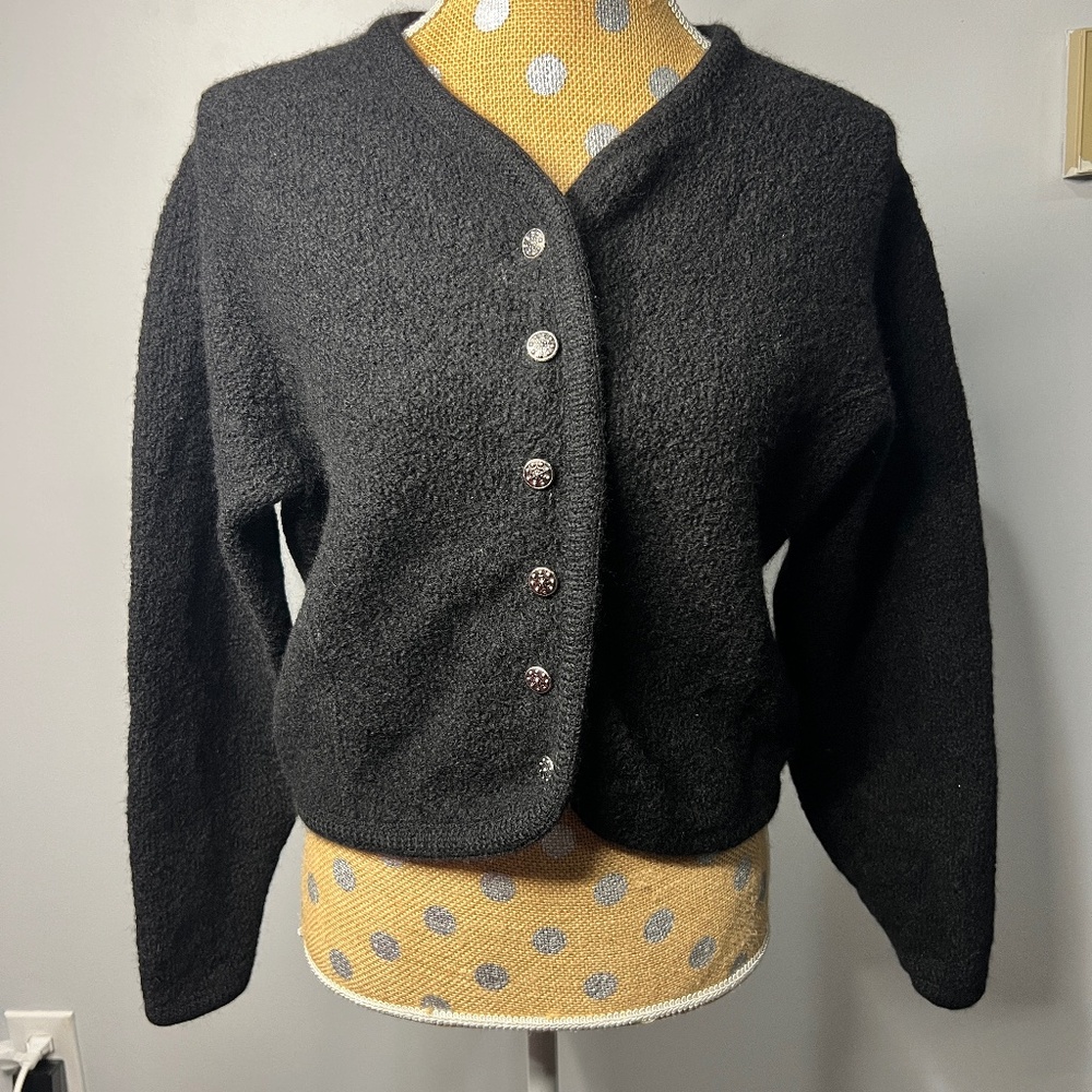 Vintage ALPS 100% Wool Cardigan Sweater Black Metal Buttons Size Large